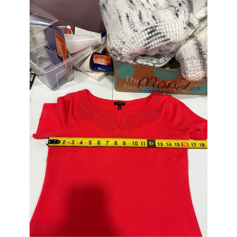 Talbots Bright Coral Floral Embroidered Midi Tshirt Dress XS Preppy Old Money - Picture 6 of 7